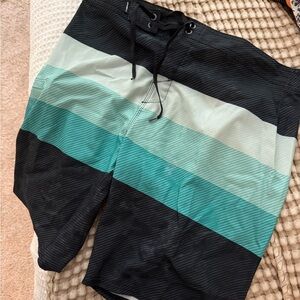 O'Neill Men's Striped Swim Shorts - Black, Teal, White
